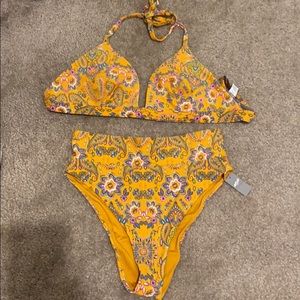 Aerie paisley swimsuit,mustard yellow